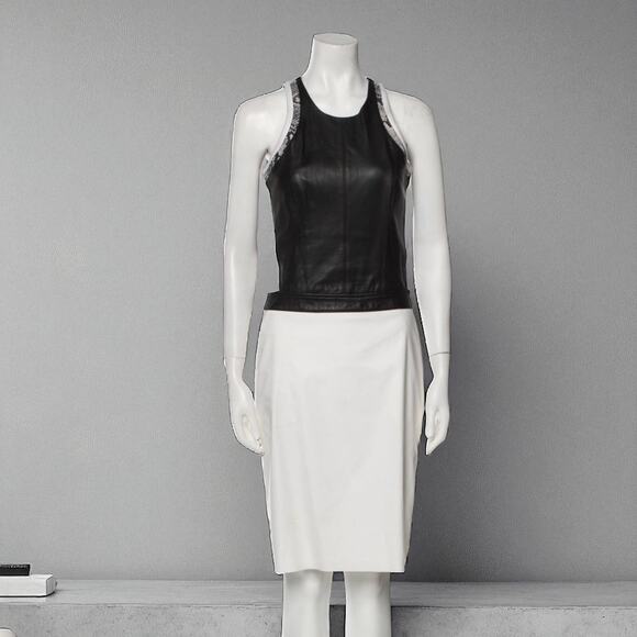 Helmut Lang Scoop Neck Knee Length Sheath Leather Dress XS 2 - Picture 2 of 4